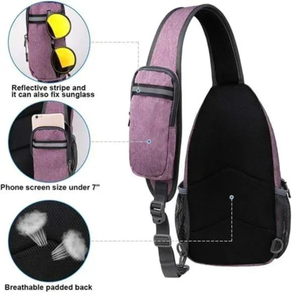 Crossbody Sling Backpack Sling Bag Purple - Picture 6 of 7